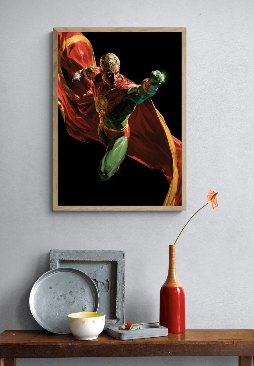Superhero Action Illustration Poster. — room view 3