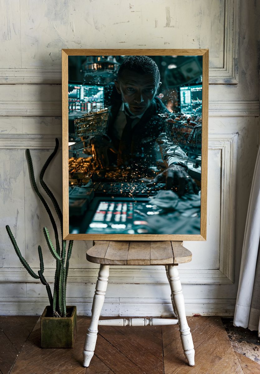 Cyberpunk Trader Portrait Poster. — room view 1
