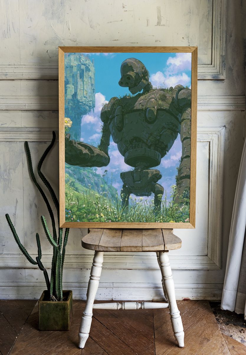 Giant Robot Meadow Illustration Poster. — room view 1