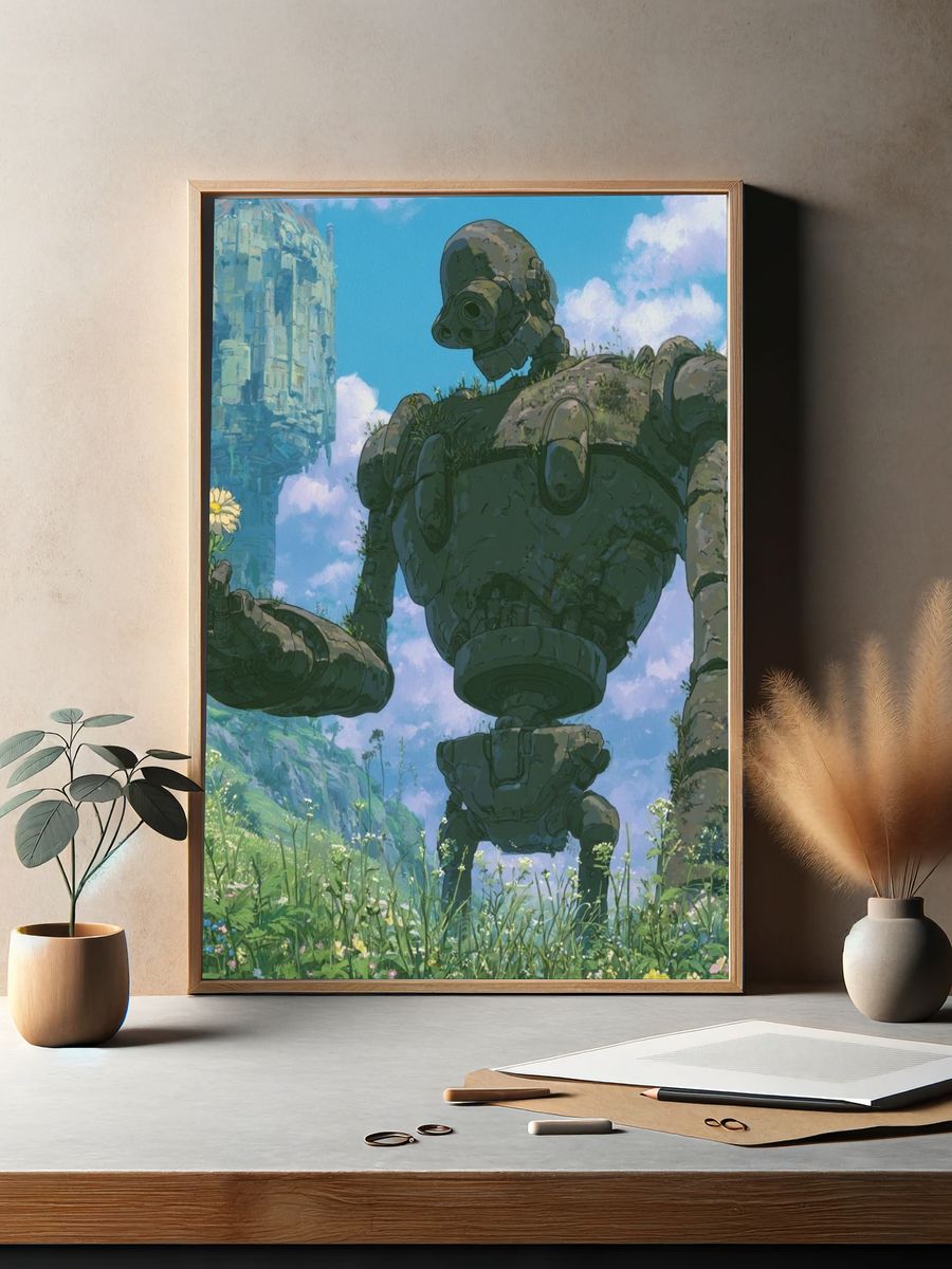 Giant Robot Meadow Illustration Poster. — room view 2