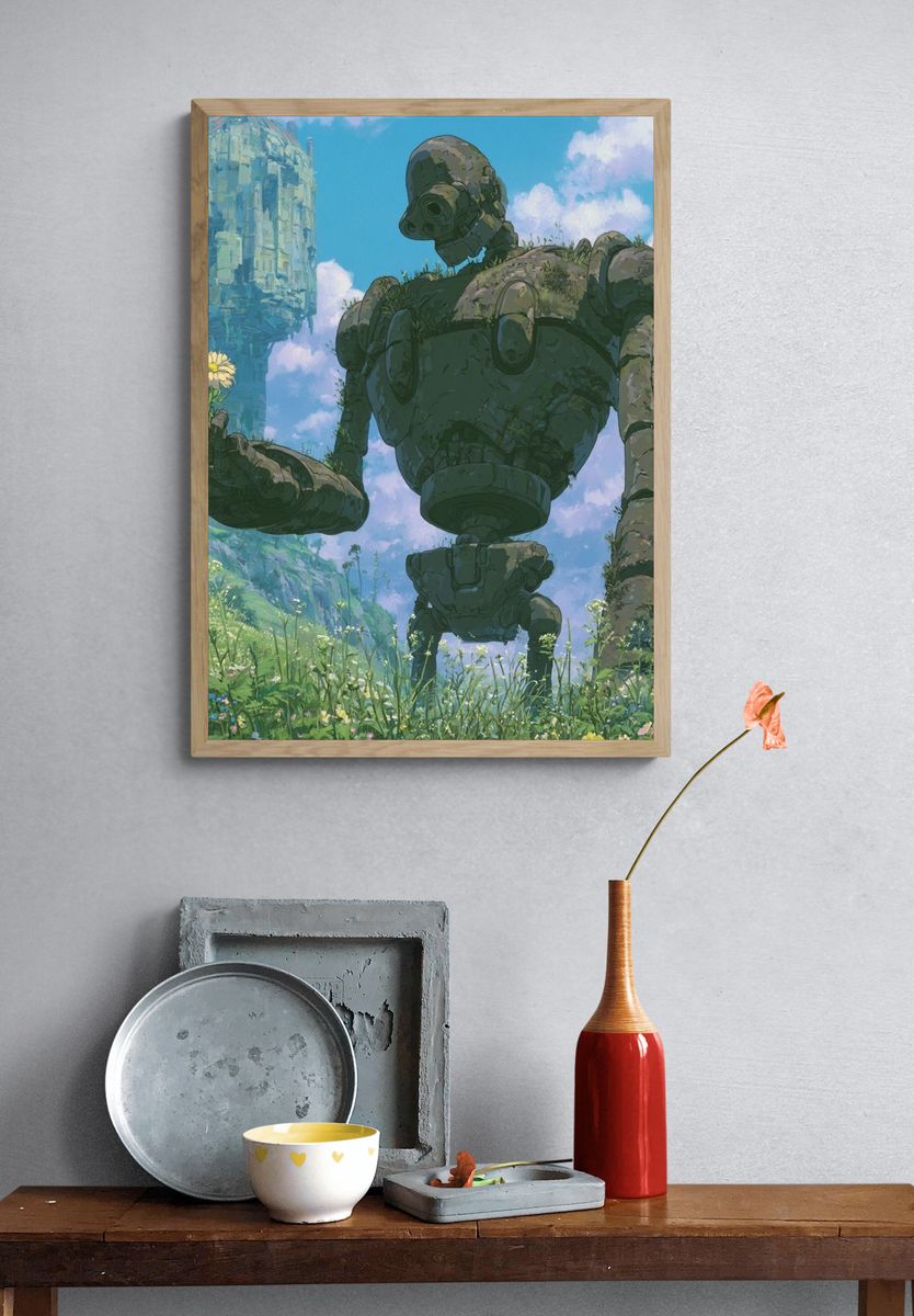 Giant Robot Meadow Illustration Poster. — room view 3