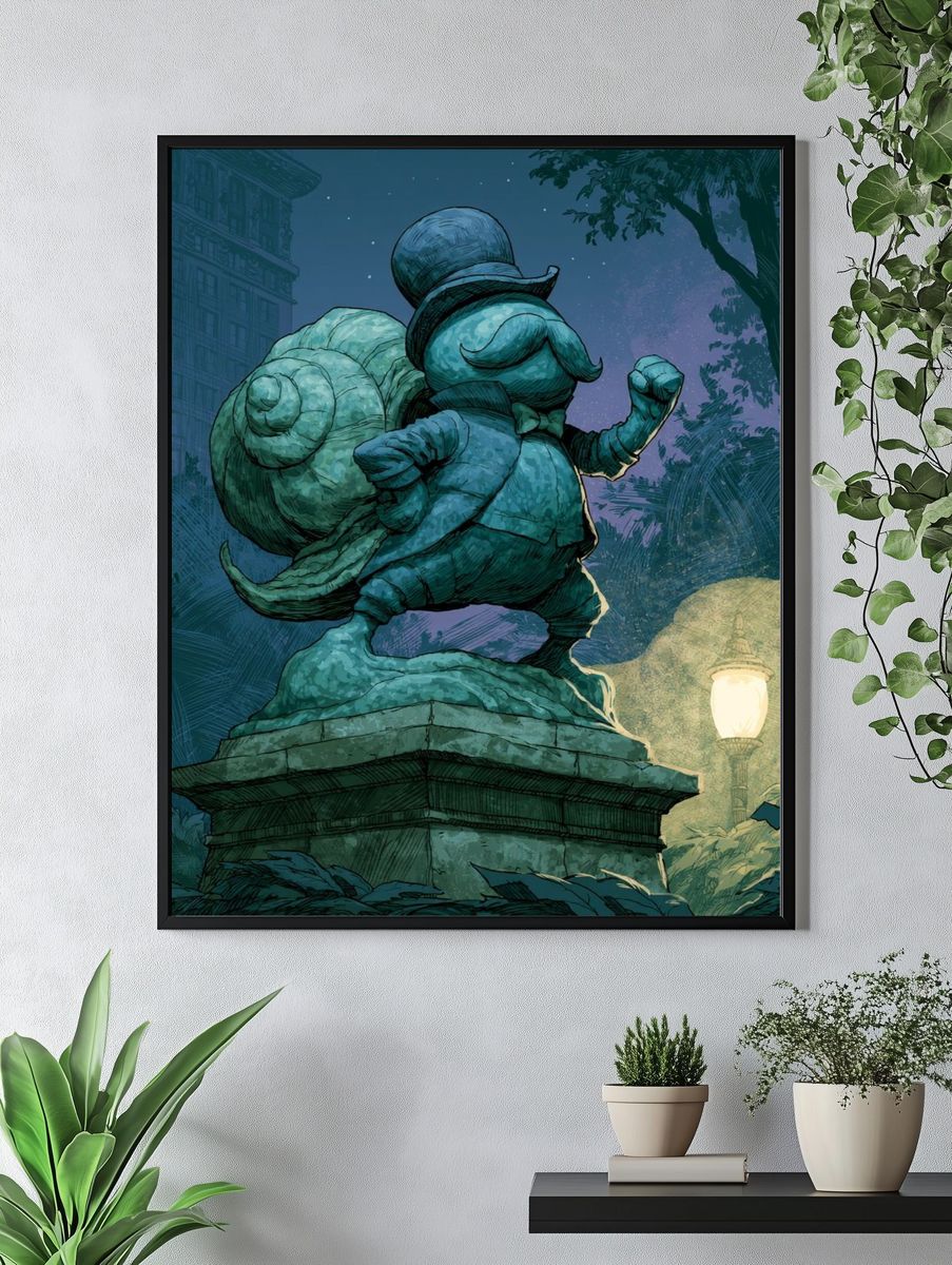 Snail Statue Nightscape Illustration Poster. — room view 4