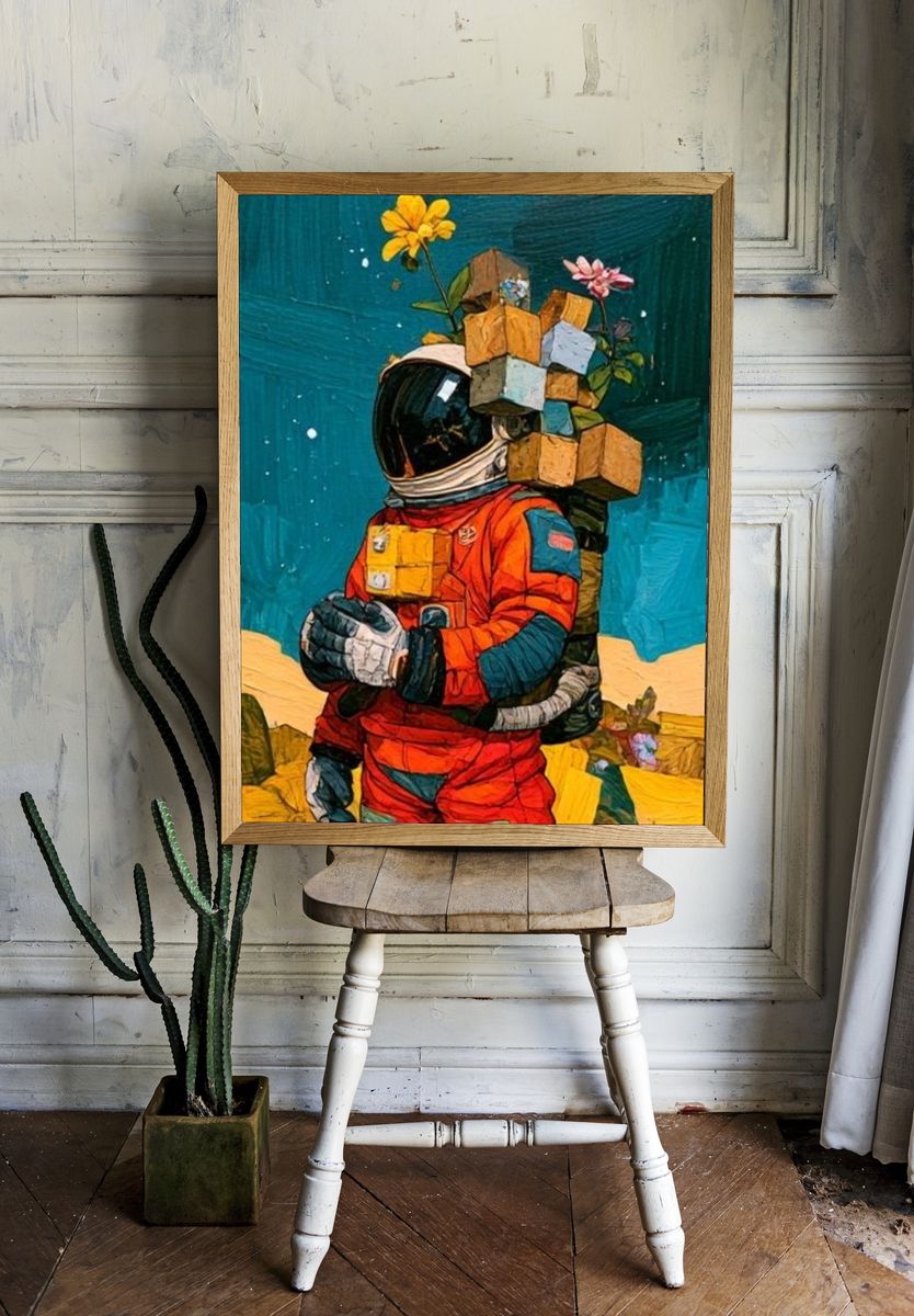 Astronaut Floral Digital-Art Poster. room preview