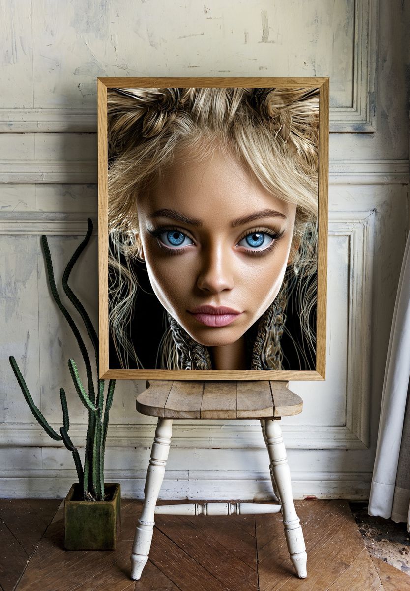 Surreal Blue-Eyed Portrait Print. — room view 1
