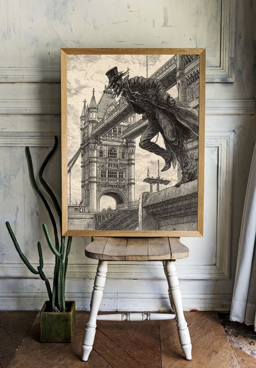 Tower Bridge Gargoyle Illustration Poster. room preview