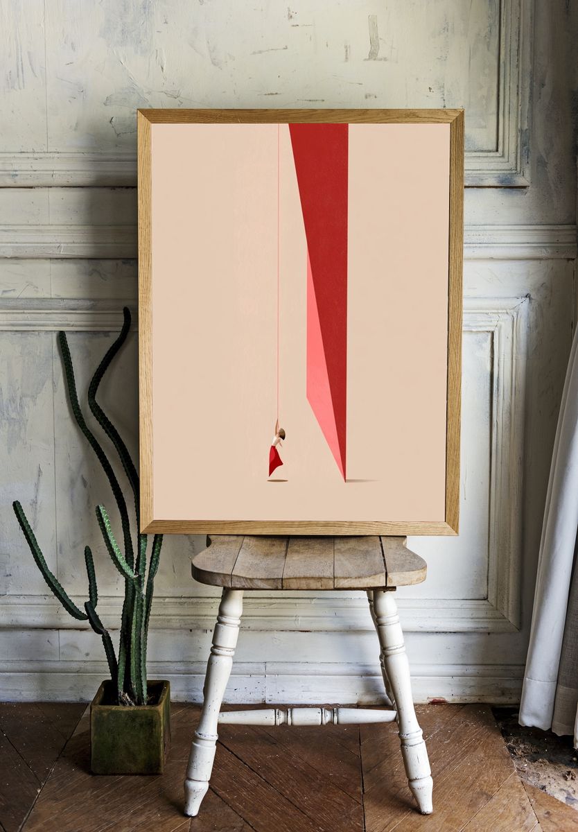 Minimalist Red Swing Illustration Poster. — room view 1