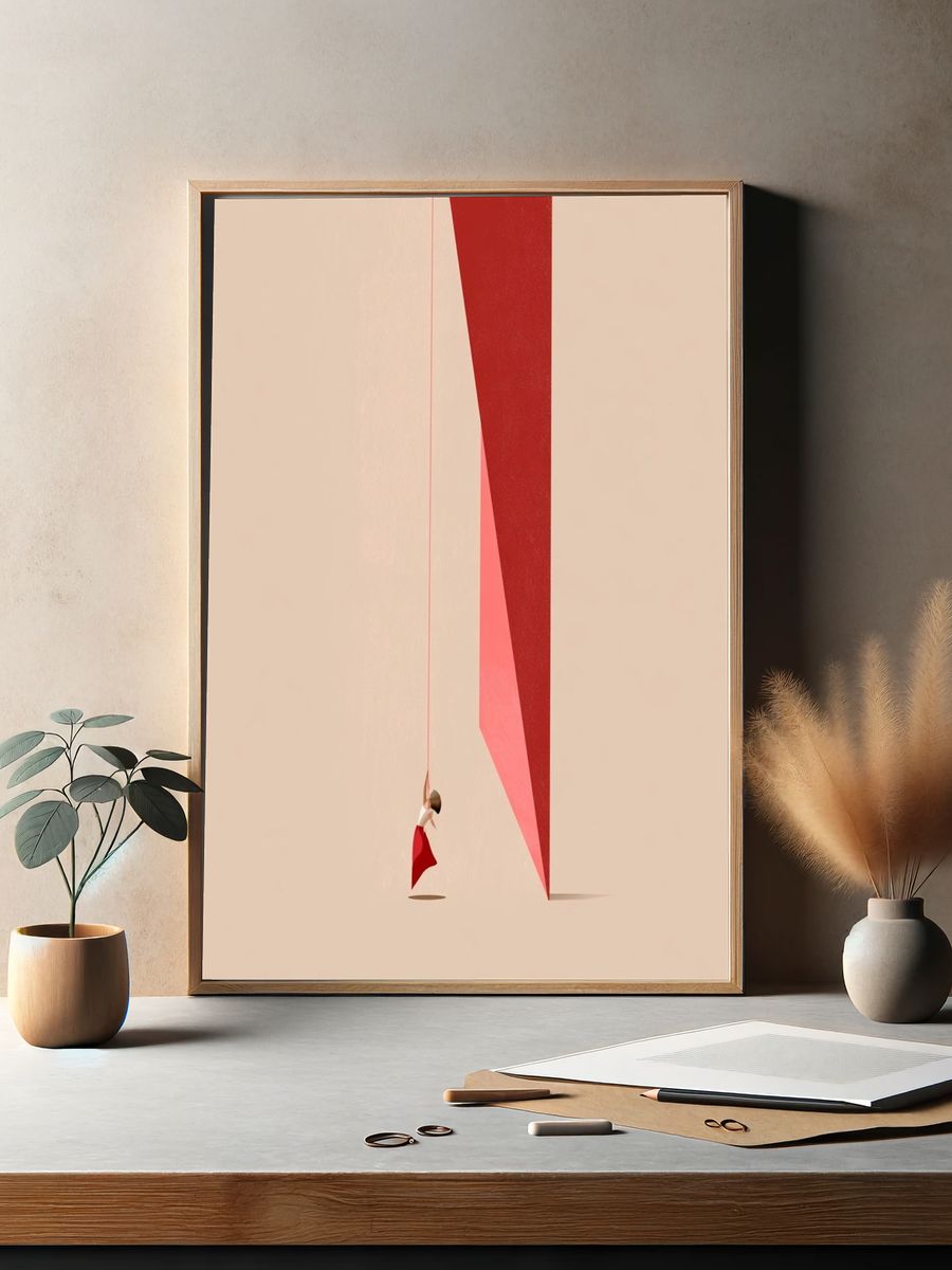 Minimalist Red Swing Illustration Poster. — room view 2