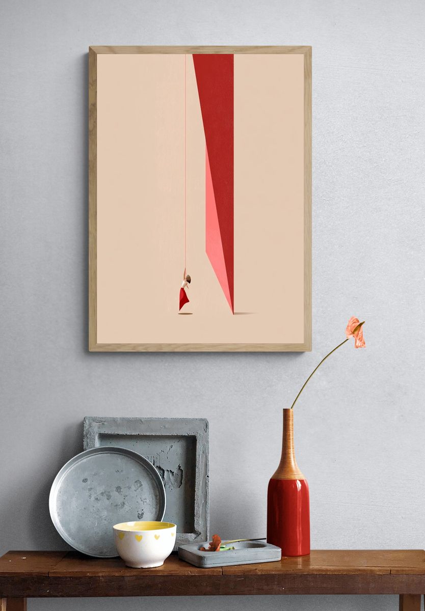 Minimalist Red Swing Illustration Poster. — room view 3