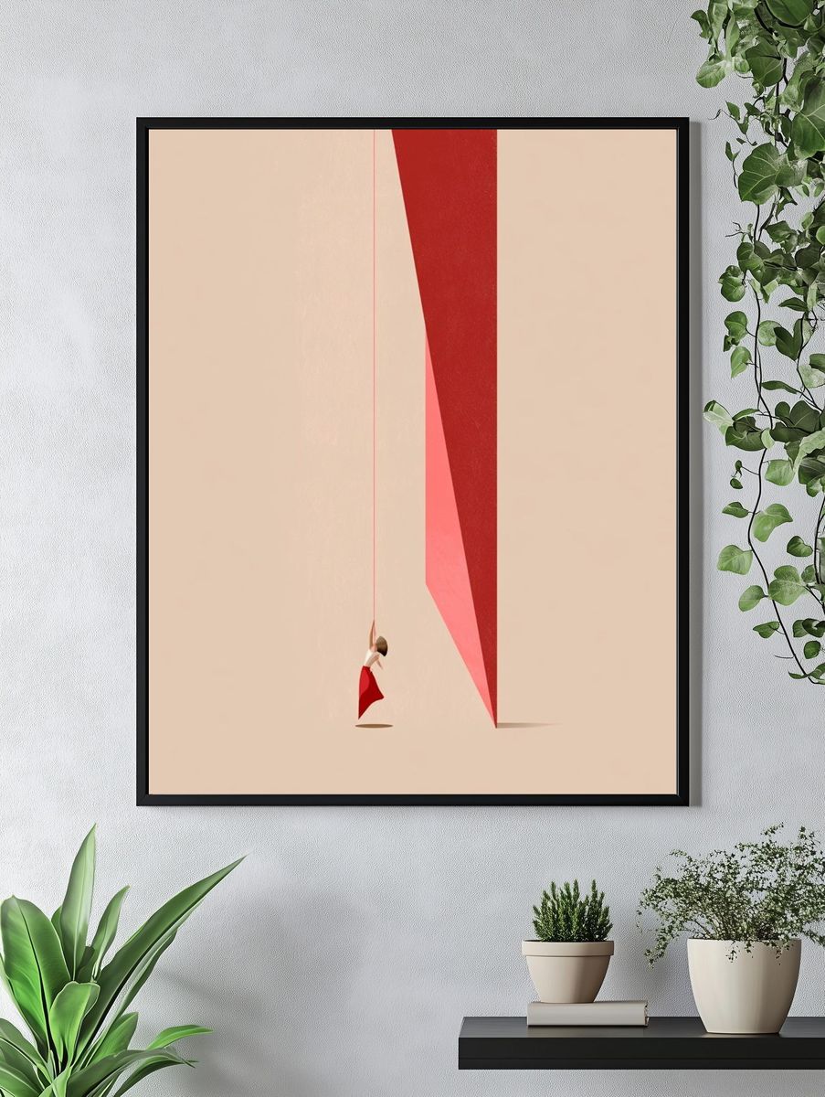 Minimalist Red Swing Illustration Poster. — room view 4