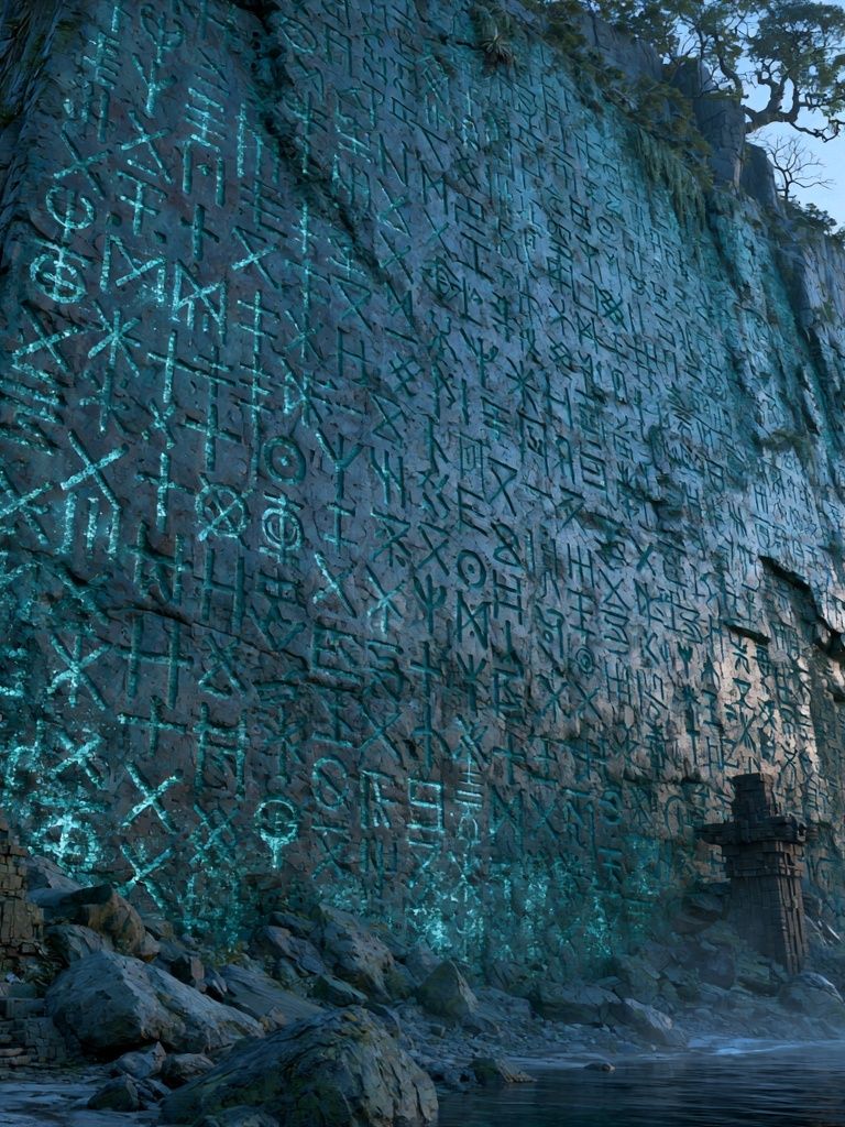 Mystic Cliff Runes Illustration Print. poster — illustration art