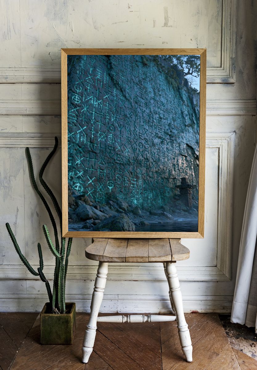 Mystic Cliff Runes Illustration Print. — room view 1