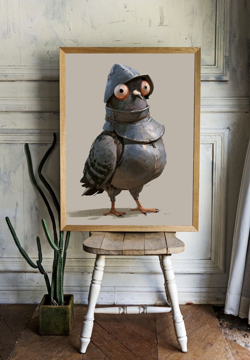 Armored Pigeon Illustration Poster. room preview