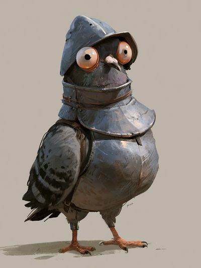Armored Pigeon Illustration Poster.