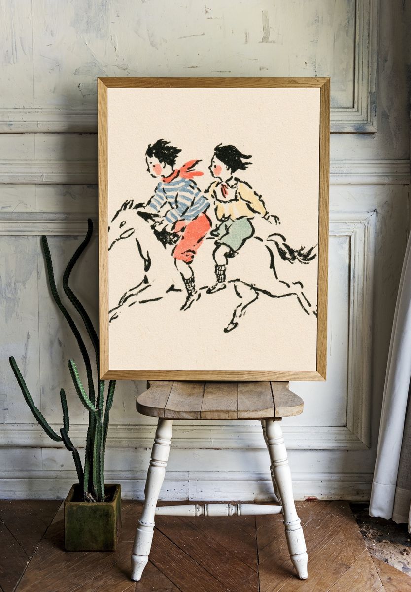 Children Riding Horse Illustration Poster. — room view 1