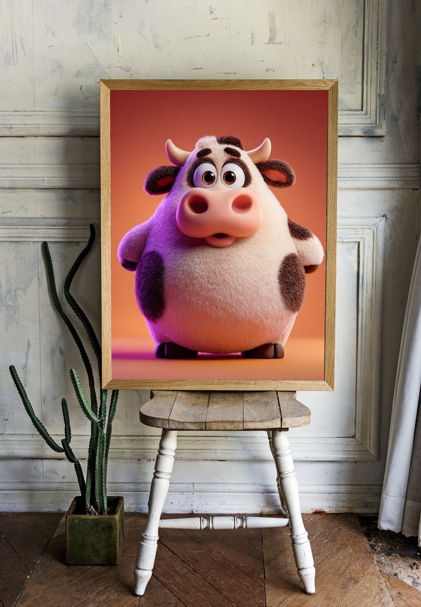 Cute Cartoon Cow Illustration Poster. room preview