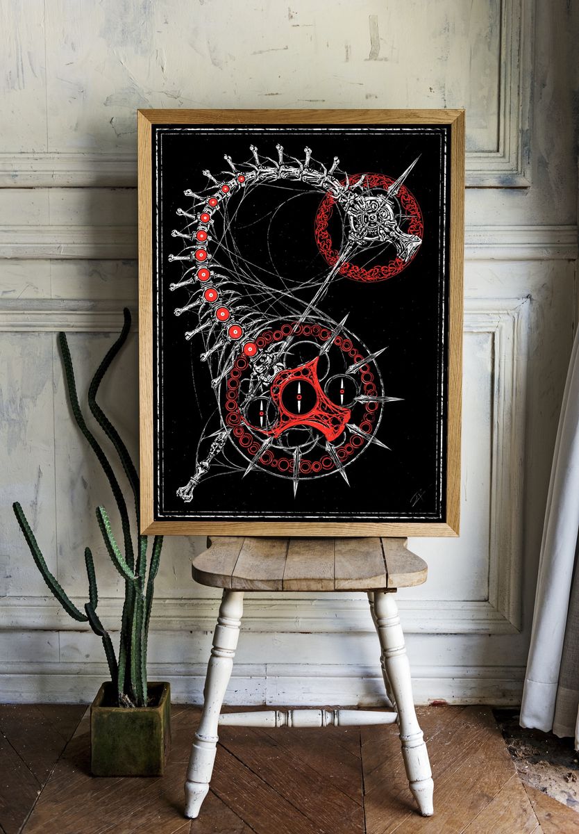 Gothic Skeleton Wheel Illustration Poster. room preview