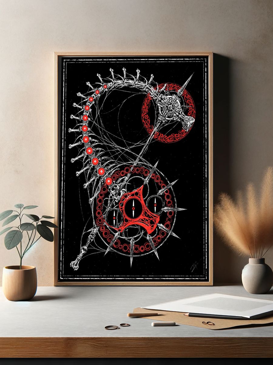 Gothic Skeleton Wheel Illustration Poster. — room view 2