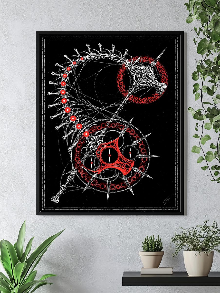 Gothic Skeleton Wheel Illustration Poster. — room view 4