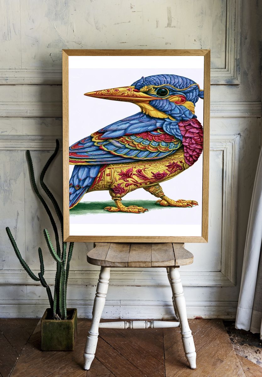 Decorative Kingfisher Illustration Poster. room preview