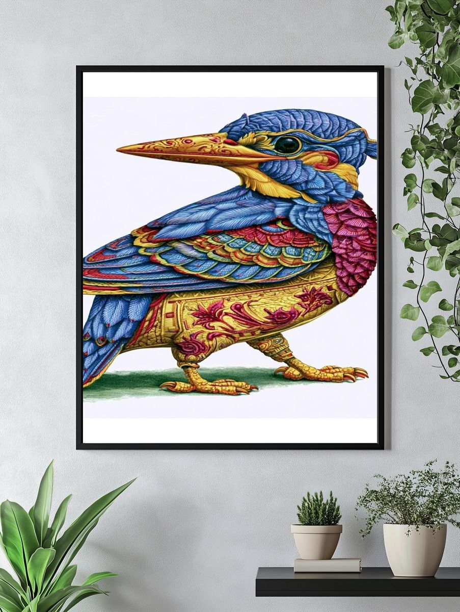 Decorative Kingfisher Illustration Poster. — room view 4