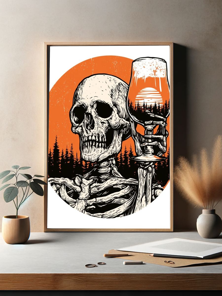 Skull and Beer Glass Illustration Poster. — room view 2