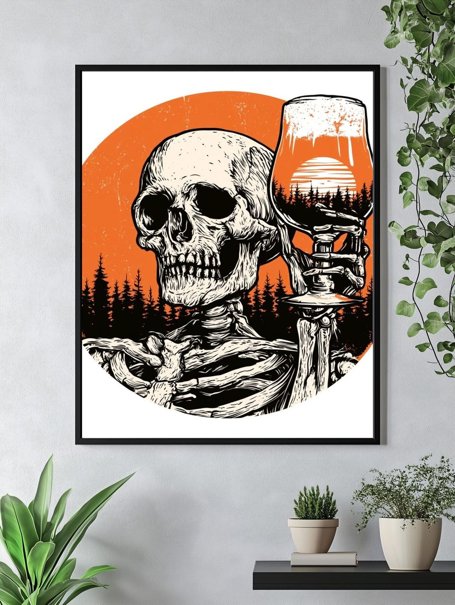 Skull and Beer Glass Illustration Poster. — room view 4