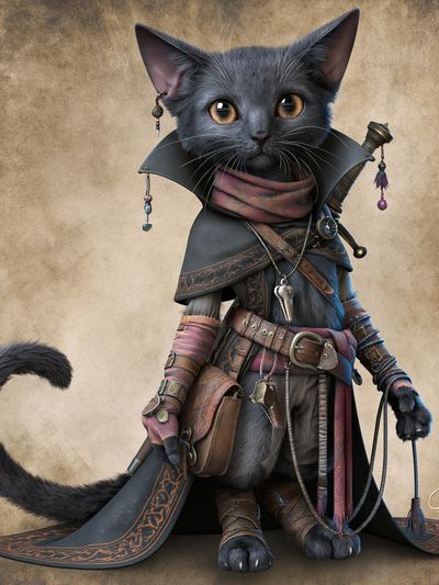 Fantasy Cat Warrior Illustration Poster. poster