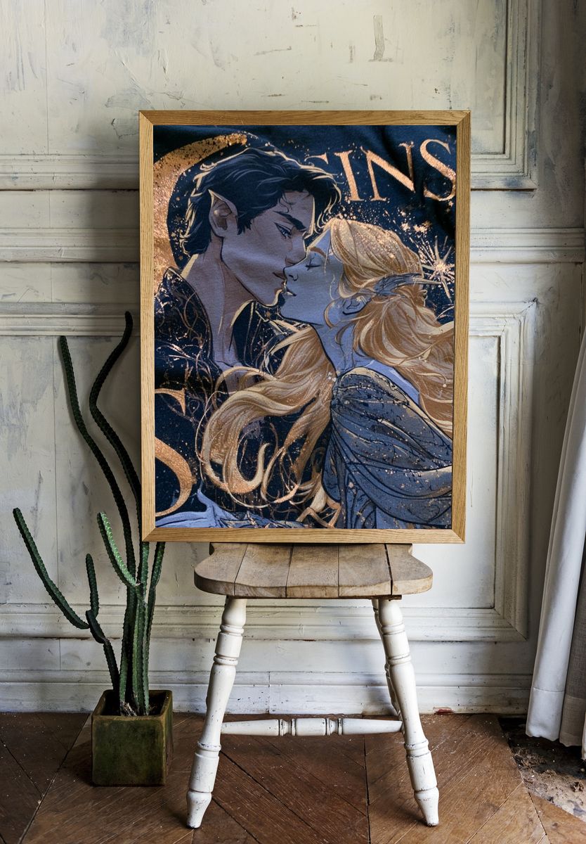 Fantasy Lovers Kiss Illustration Print. room preview