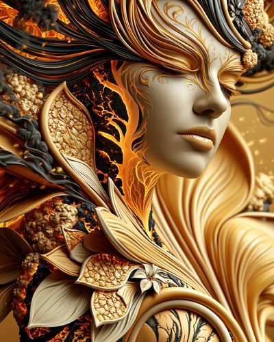 Golden Surreal Portrait Print. poster