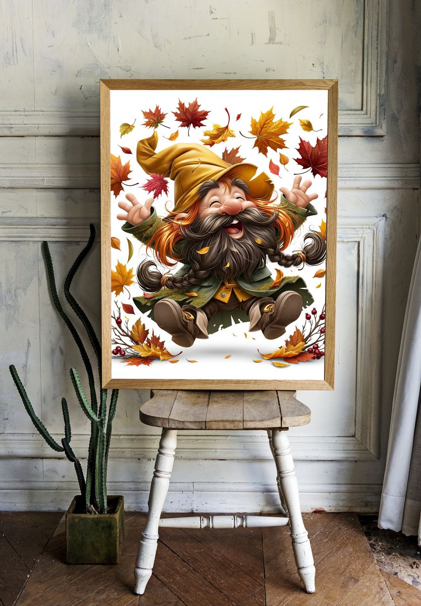 Autumn Gnome Illustration Poster. — room view 1