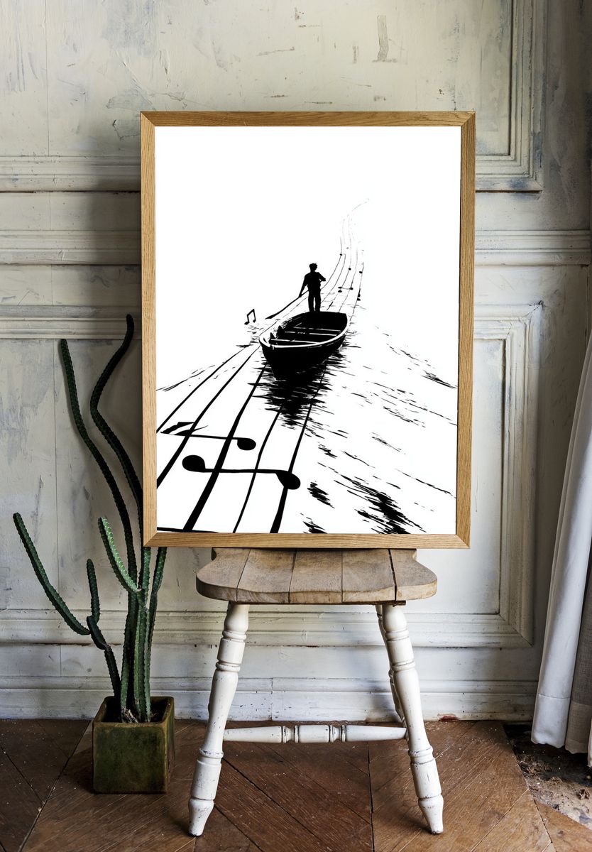 Boat on Musical Notes Print. — room view 1