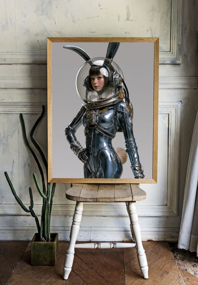 Astronaut Bunny Girl Illustration Poster. room preview
