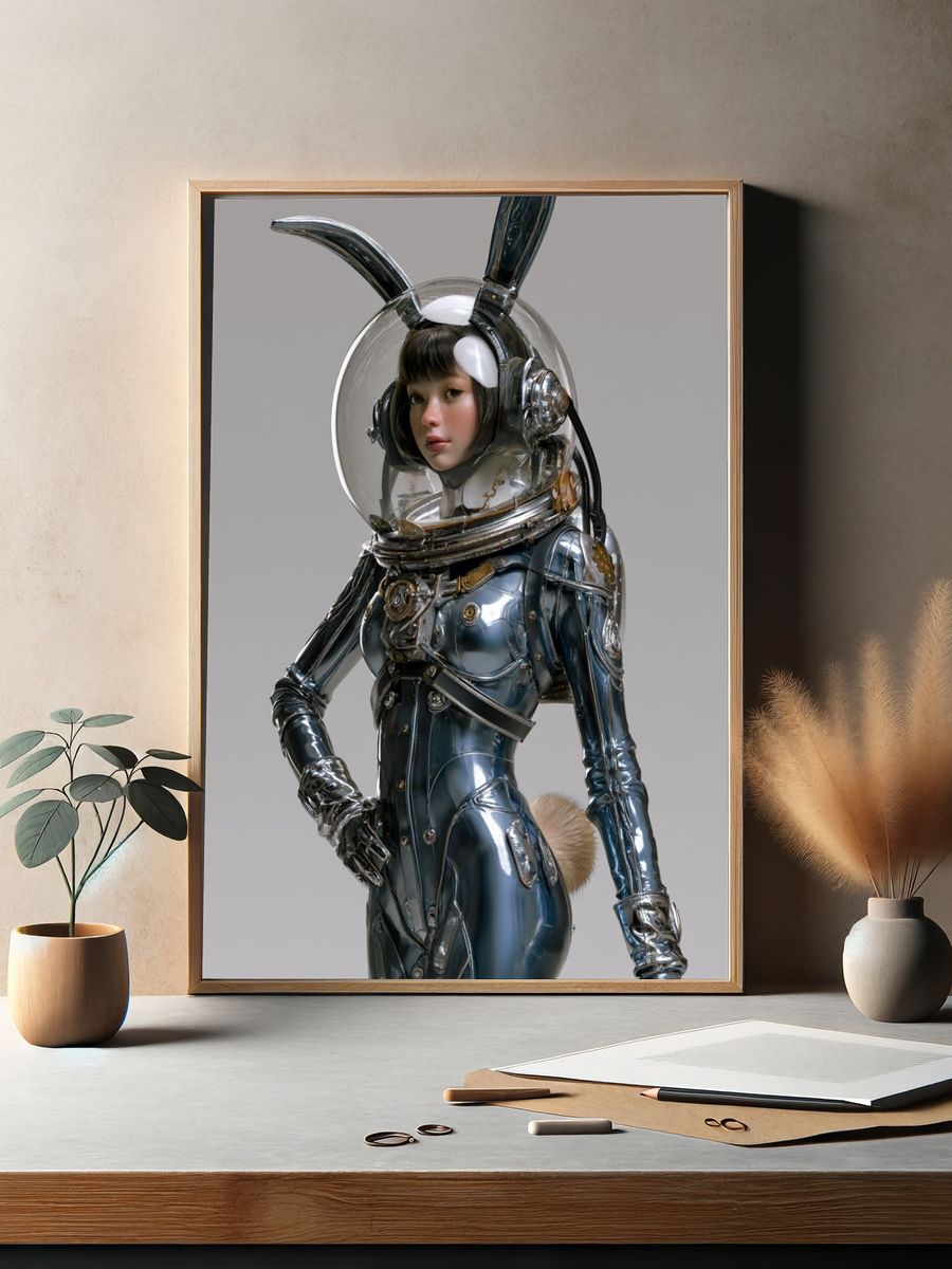 Astronaut Bunny Girl Illustration Poster. — room view 2