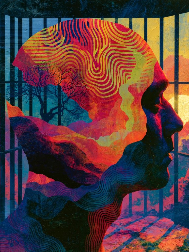 Surreal Profile Silhouette Print. poster — illustration art