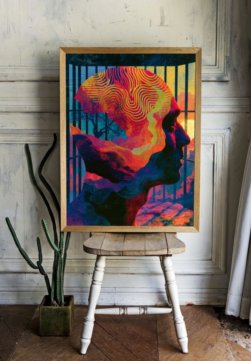 Surreal Profile Silhouette Print. — room view 1