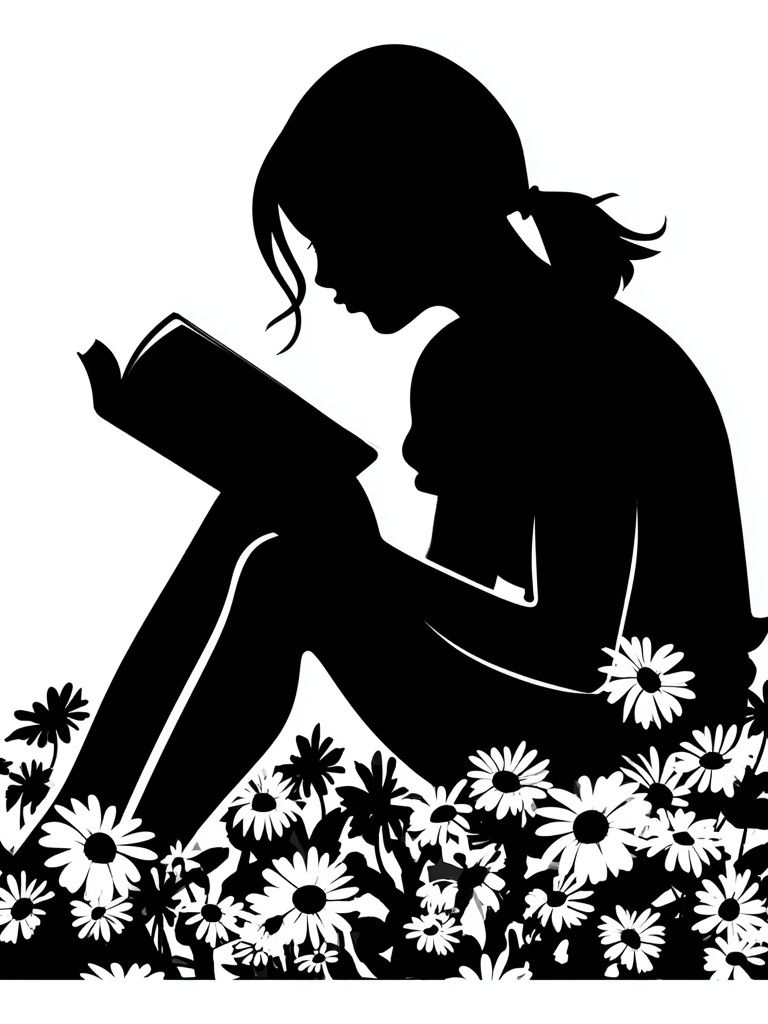Girl Reading Silhouette Print. poster detail