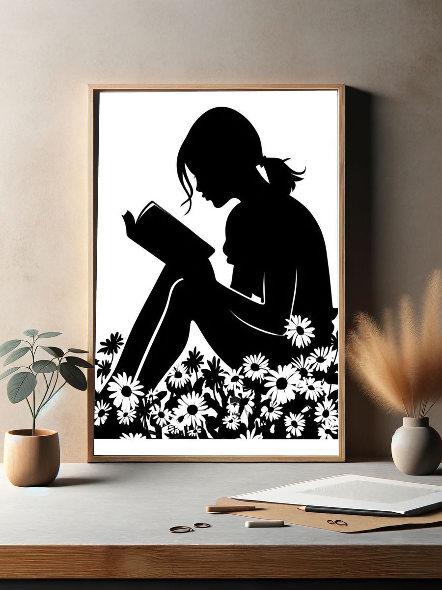Girl Reading Silhouette Print. — room view 2