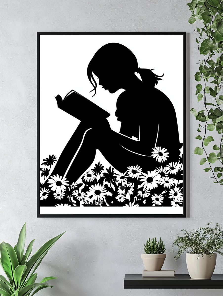 Girl Reading Silhouette Print. — room view 4