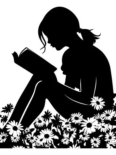 Girl Reading Silhouette Print. poster