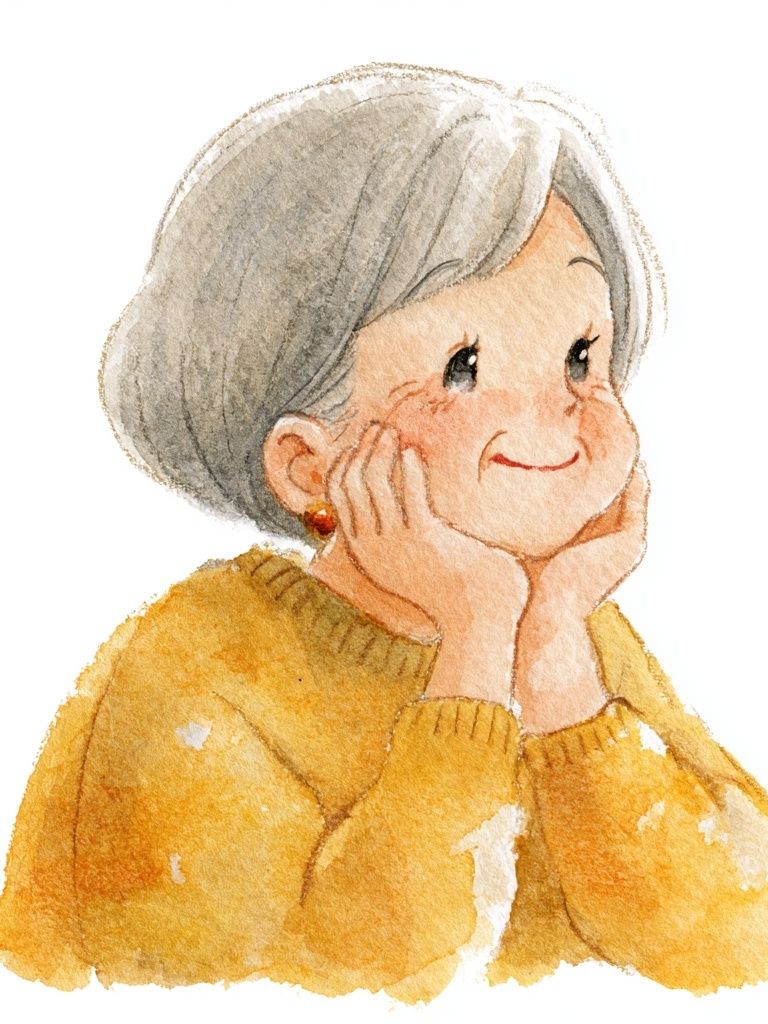 Smiling Elderly Woman Watercolor Print. poster detail