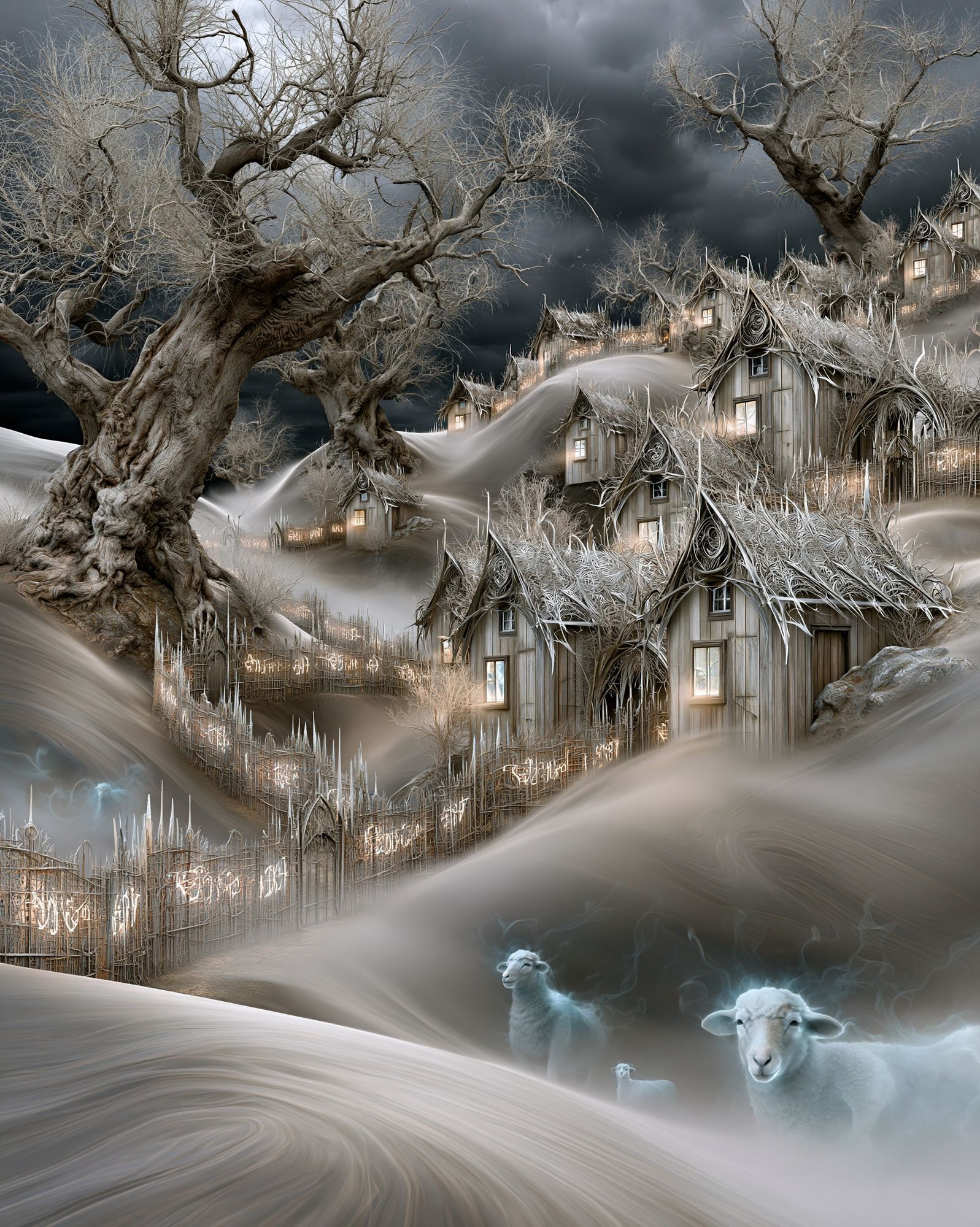 Whimsical Winter Village Illustration Poster. poster — illustration art