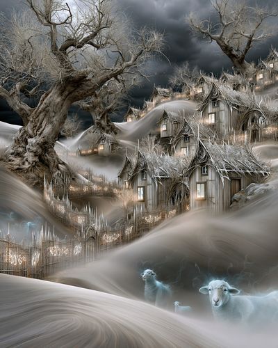 Whimsical Winter Village Illustration Poster. poster
