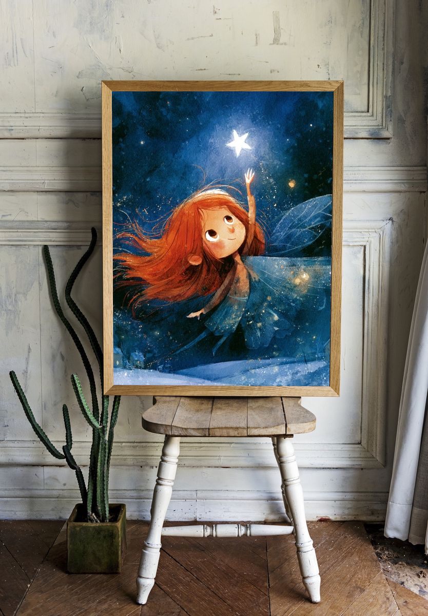 Starry Fairy Night Illustration Poster. room preview