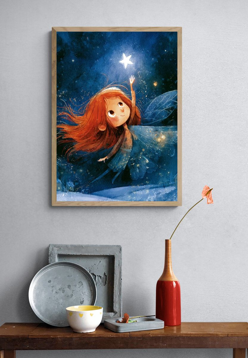 Starry Fairy Night Illustration Poster. — room view 3