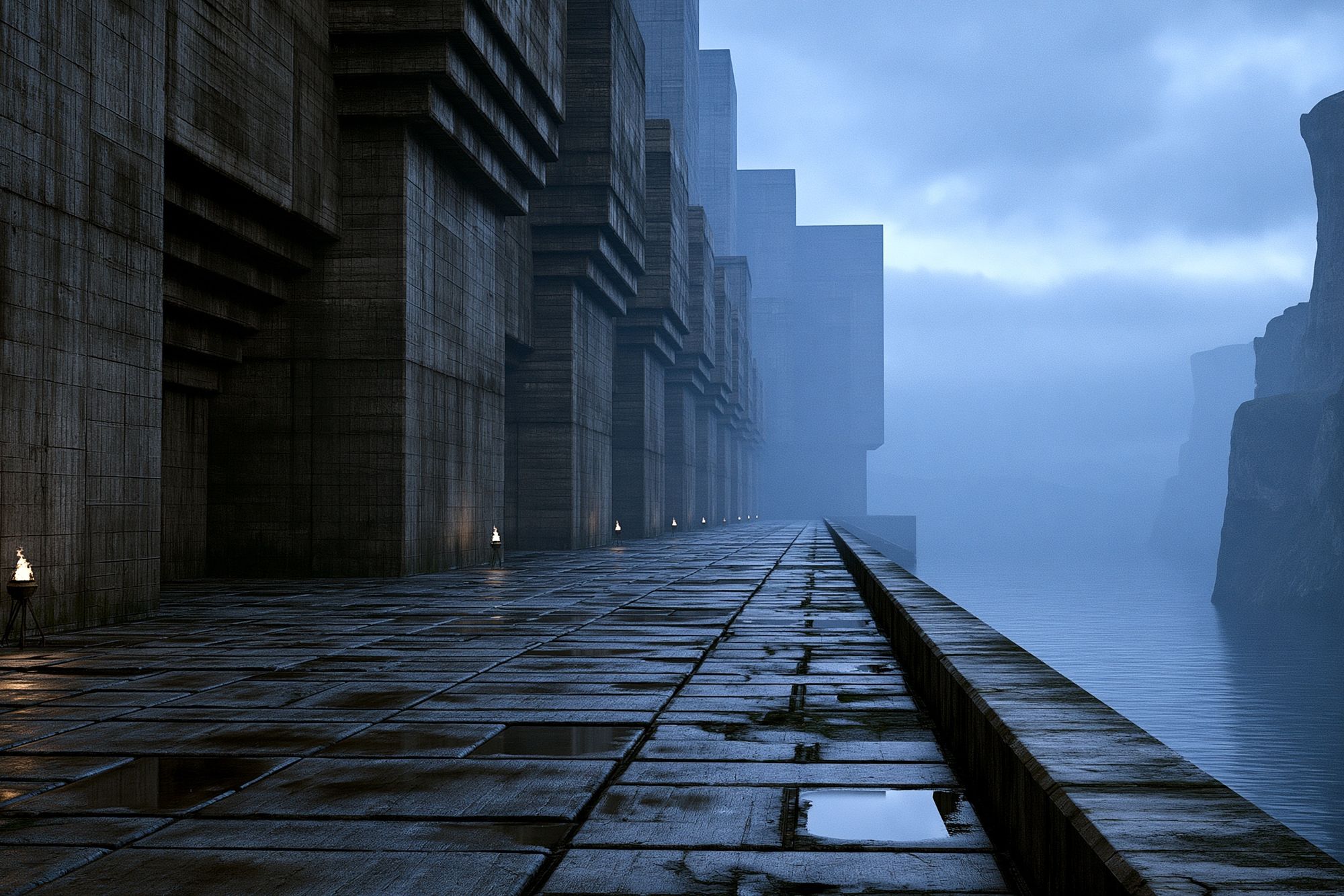 Foggy Cliffside Citadel Digital Art Print. poster detail