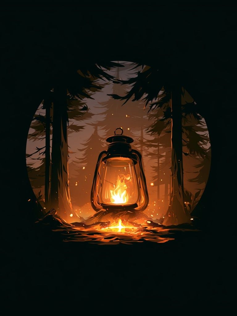 Lantern in the Pines Illustration Poster. poster — illustration art