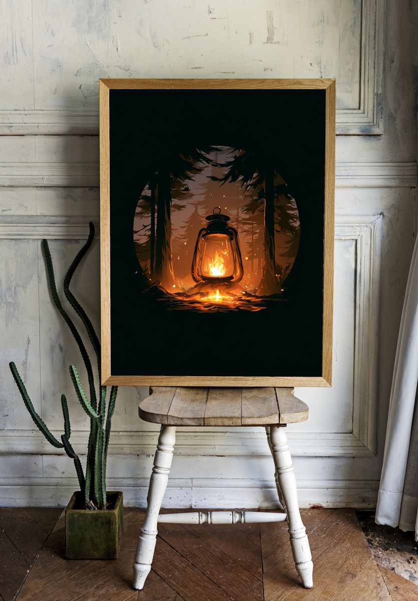 Lantern in the Pines Illustration Poster. — room view 1