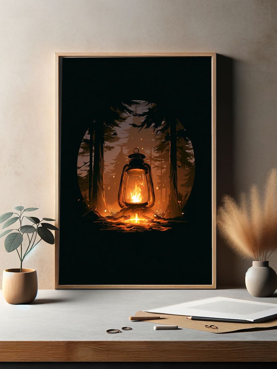 Lantern in the Pines Illustration Poster. — room view 2