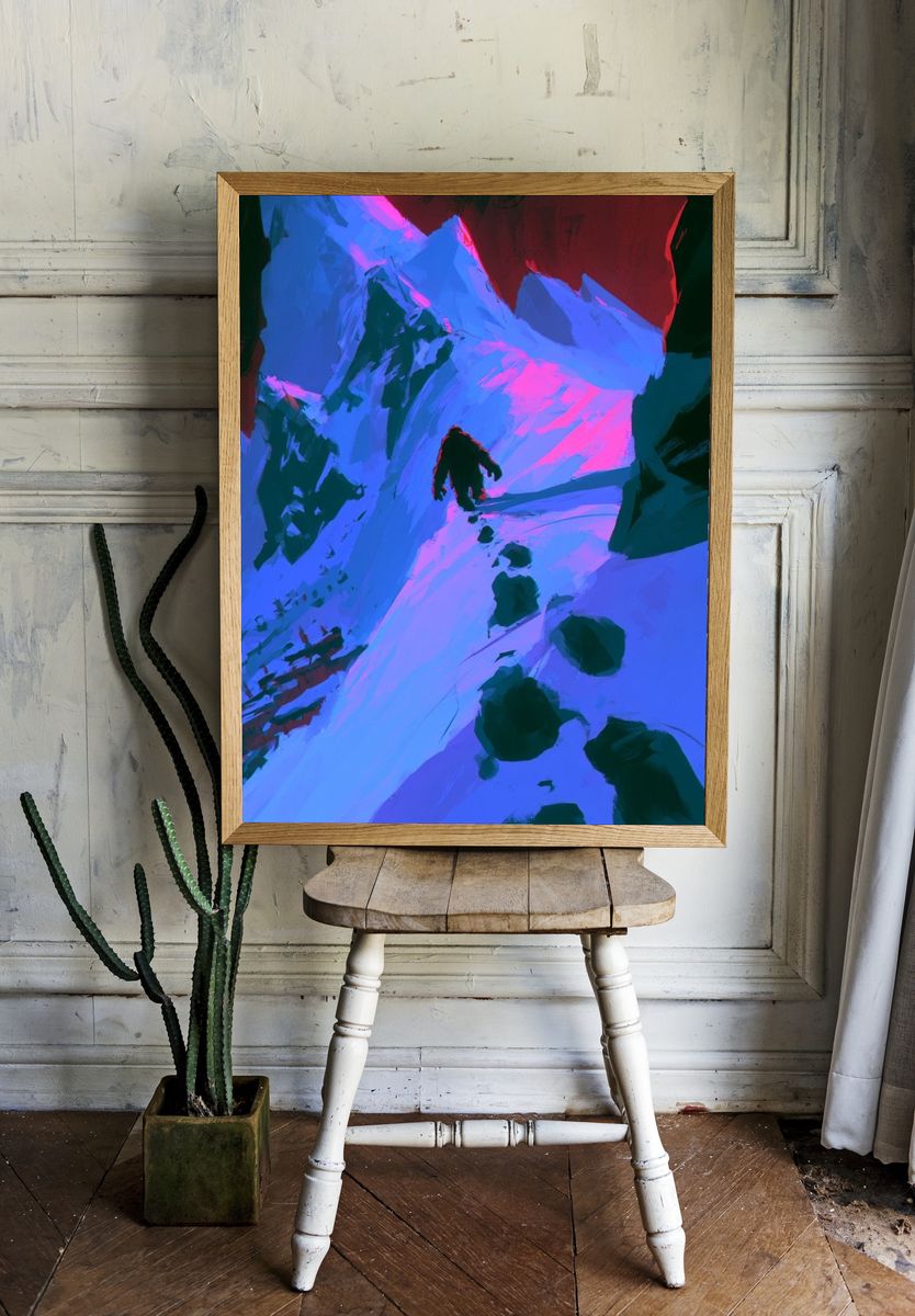 Alpine Climber Neon Poster. — room view 1