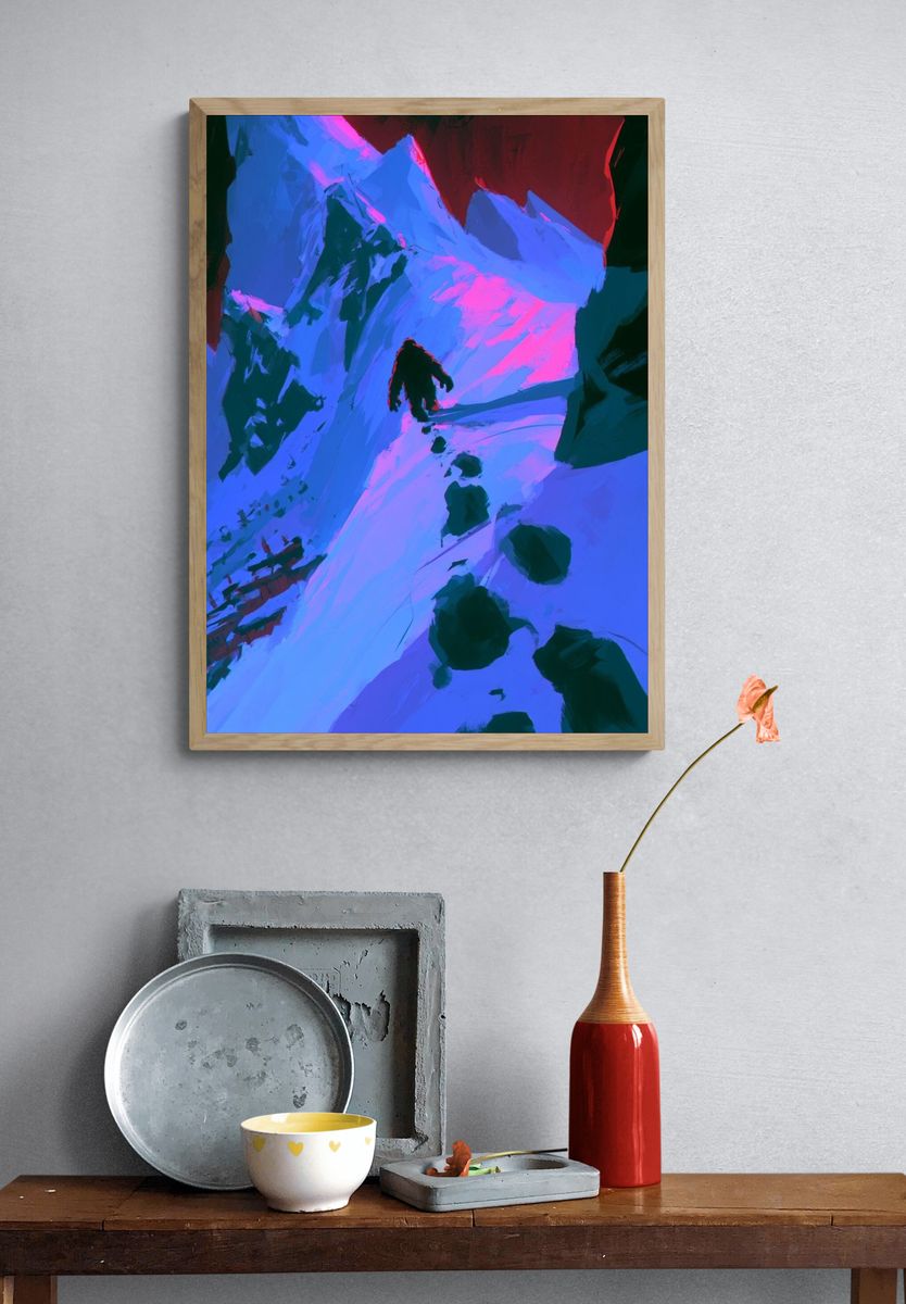 Alpine Climber Neon Poster. — room view 3